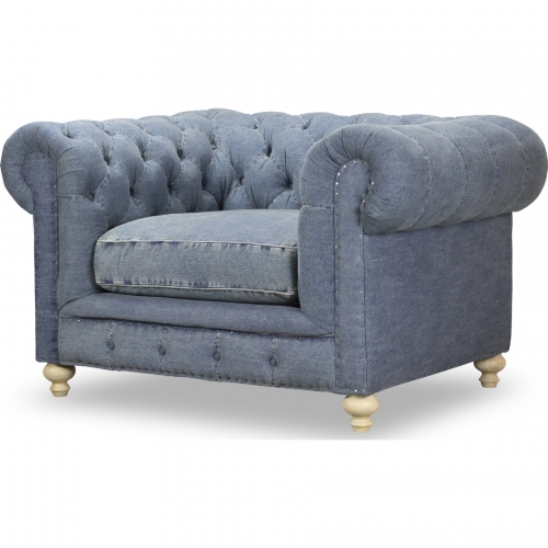 Greenwich Accent Chair in Tufted Blue Denim Fabric
